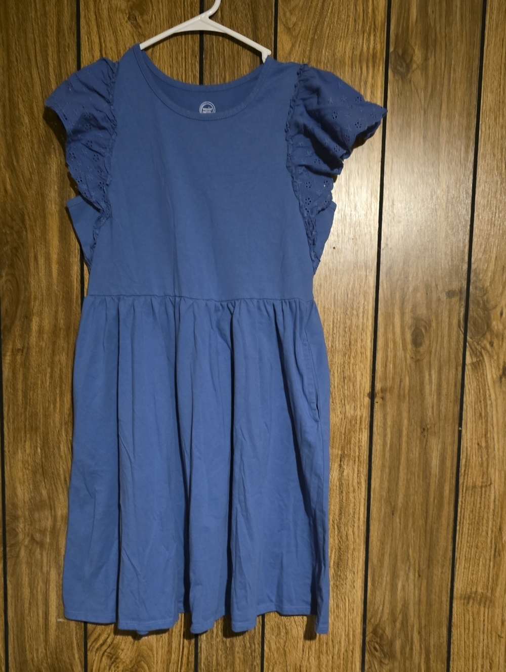 wonder nation Blue Eyelet Flutter Sleeve Cotton Dress
